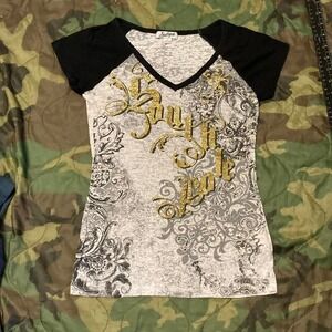 Southpole y2k baby tee fitted studs sheer back vtg size S/14.5